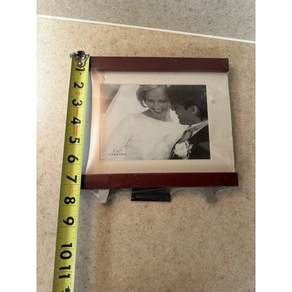 New 5x7 Wood Picture Frame Burgundy Cream Tabletop Photo Frame Sealed NOS